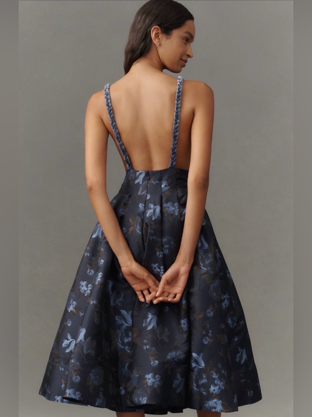 ✨ Anthropologie V-Neck Velvet Jacquard A-Line Midi Dress Sz 2P - Picture 3 of 9